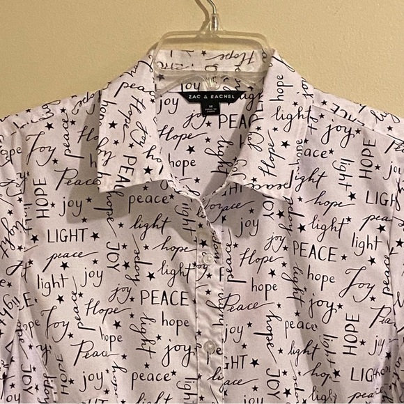 Zac & Rachel Womens M White Roll Tab Sleeve Peace Light Joy Button Up Shirt - Picture 3 of 11